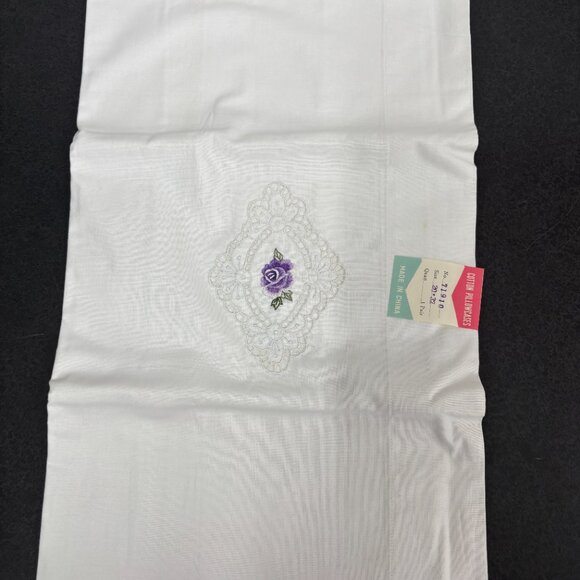 Vintage Embroidered Cotton Pillowcases - Set of 2 NOS The Bay Purple - Picture 5 of 8